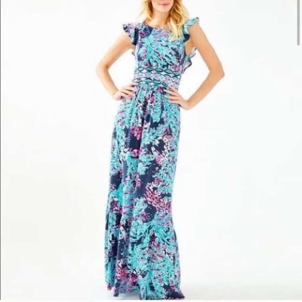 COPY - Lilly Pulitzer Mylea Blue Coral Flutter Sleeve Maxi size XL